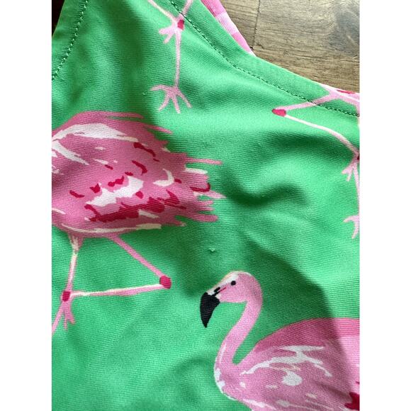 NEW SweetHoney Maddi Tankini Swimsuit Set Flamingos Green Pink Ruffle Preppy  5 - Picture 3 of 9